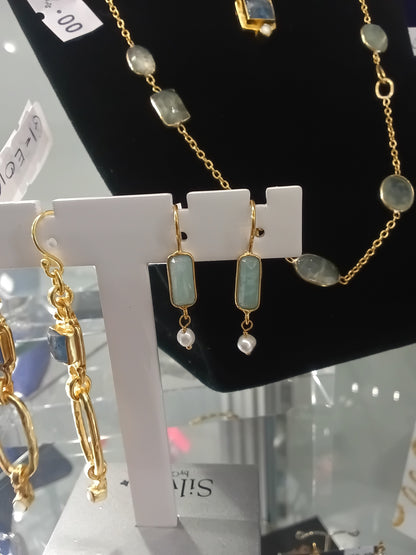 Aqua Crackle Gold Plated Earrings