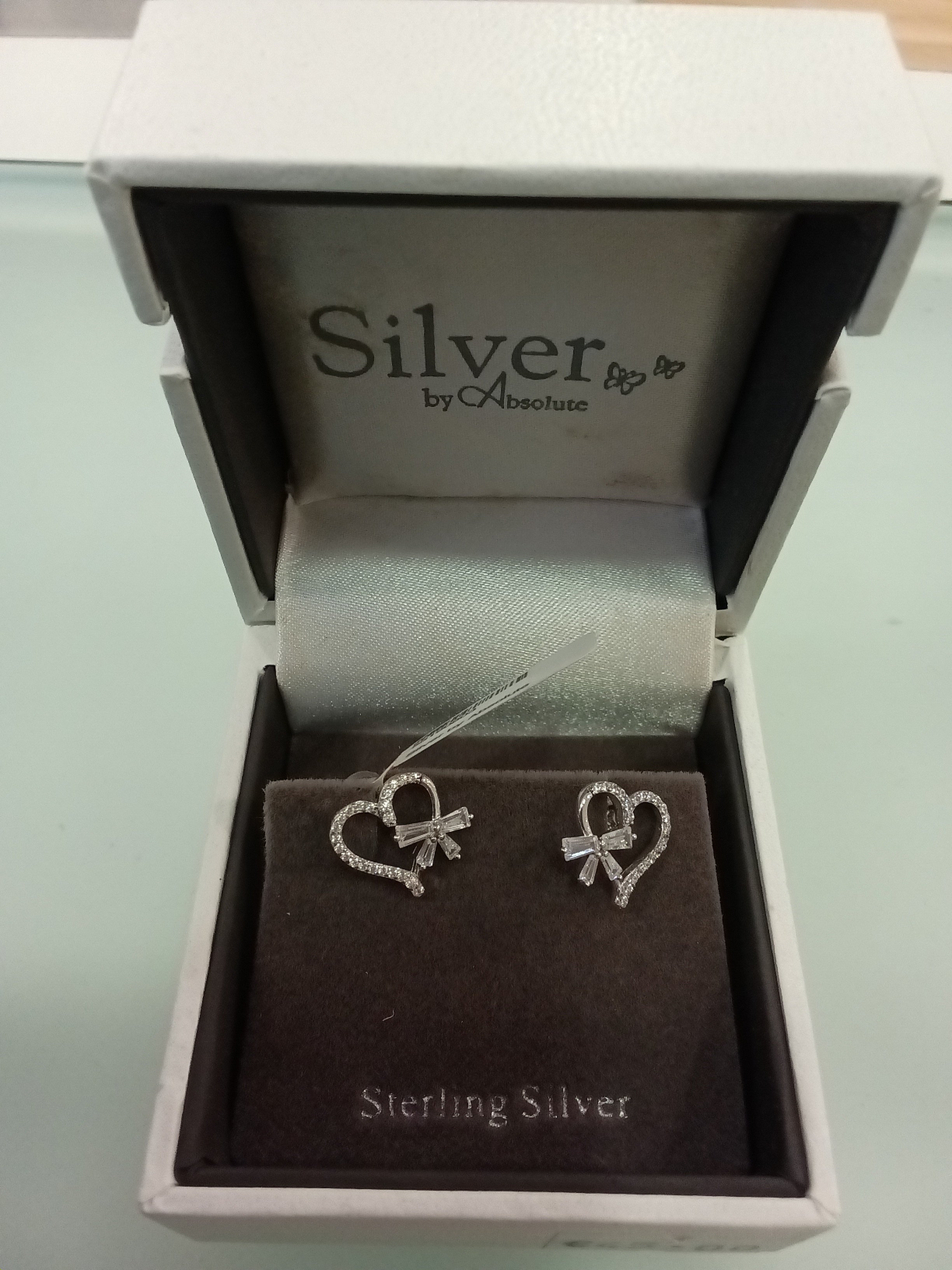 Silver by Absolute  Cubic Zirconia Heart Earrings