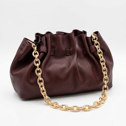 Ivy East/West Pleated Shoulder Bag Burgundy