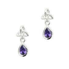 Sterling Silver Trinity  Earrings  with Amethyst  Stone