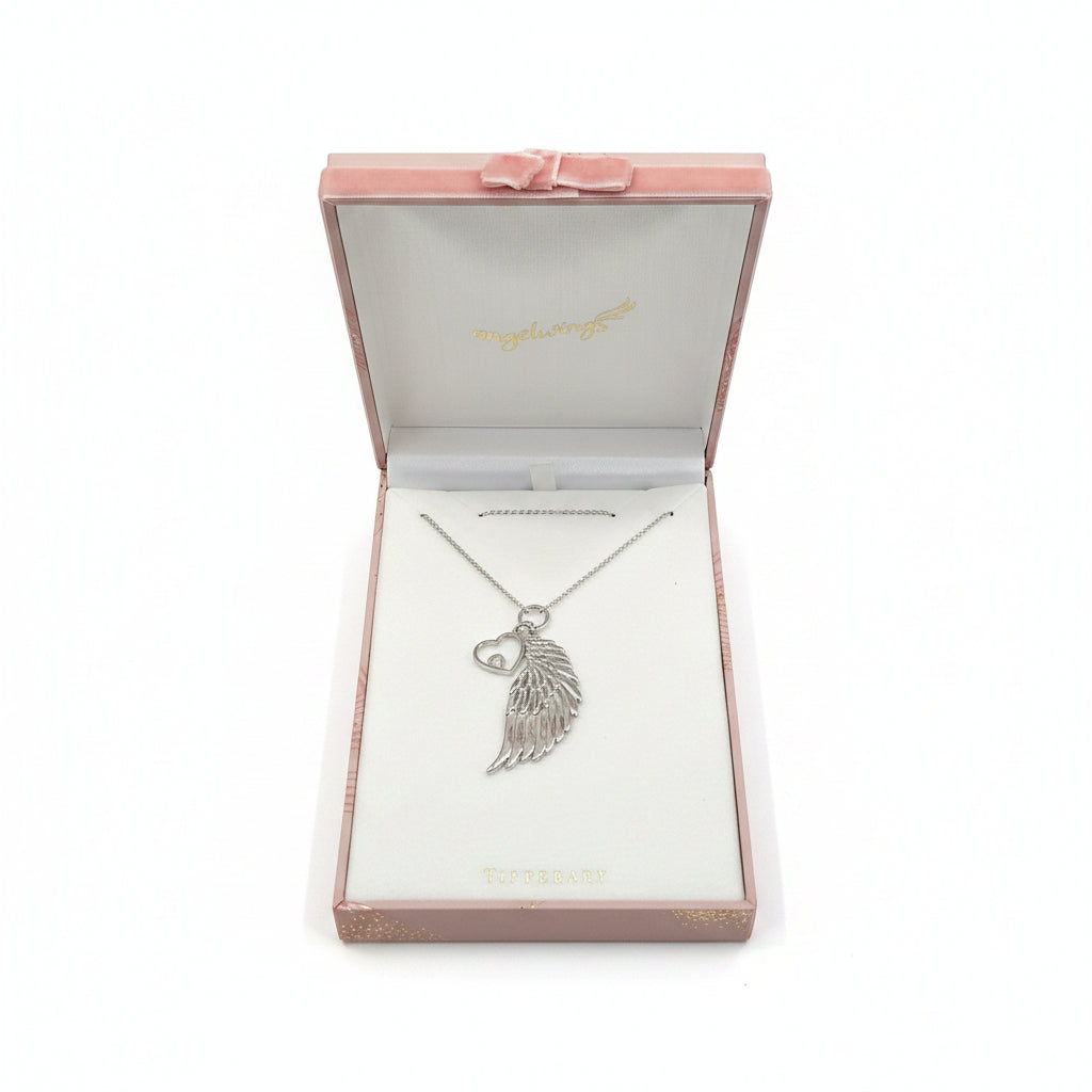 Silverplated Angel Wing and Heart with clear cl Stone