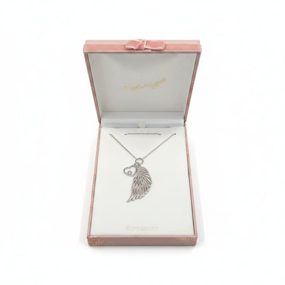 Silverplated Angel Wing and Heart with clear cl Stone