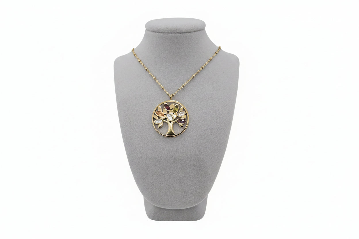 Tree of life  Gold-plated Women's Gold Necklace with  coloured  stones
