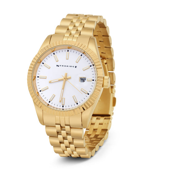 Newbridge Gents Gold Plated White Dial Steel Bracelet Watch