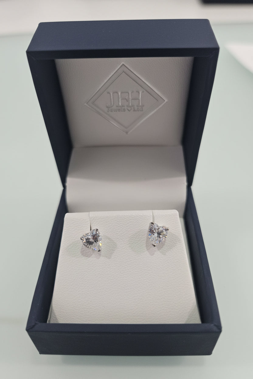 Sterling Silver Cubic Zirconia Heart Stud Earrings