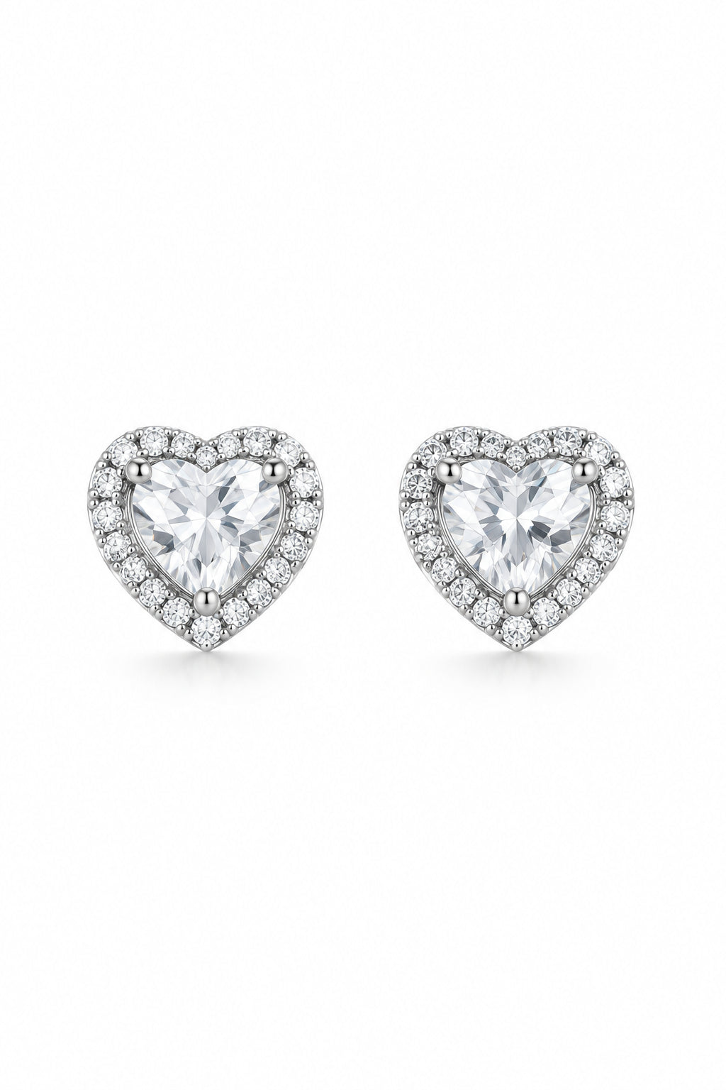Sterling Silver CZ Heart Stud Earrings