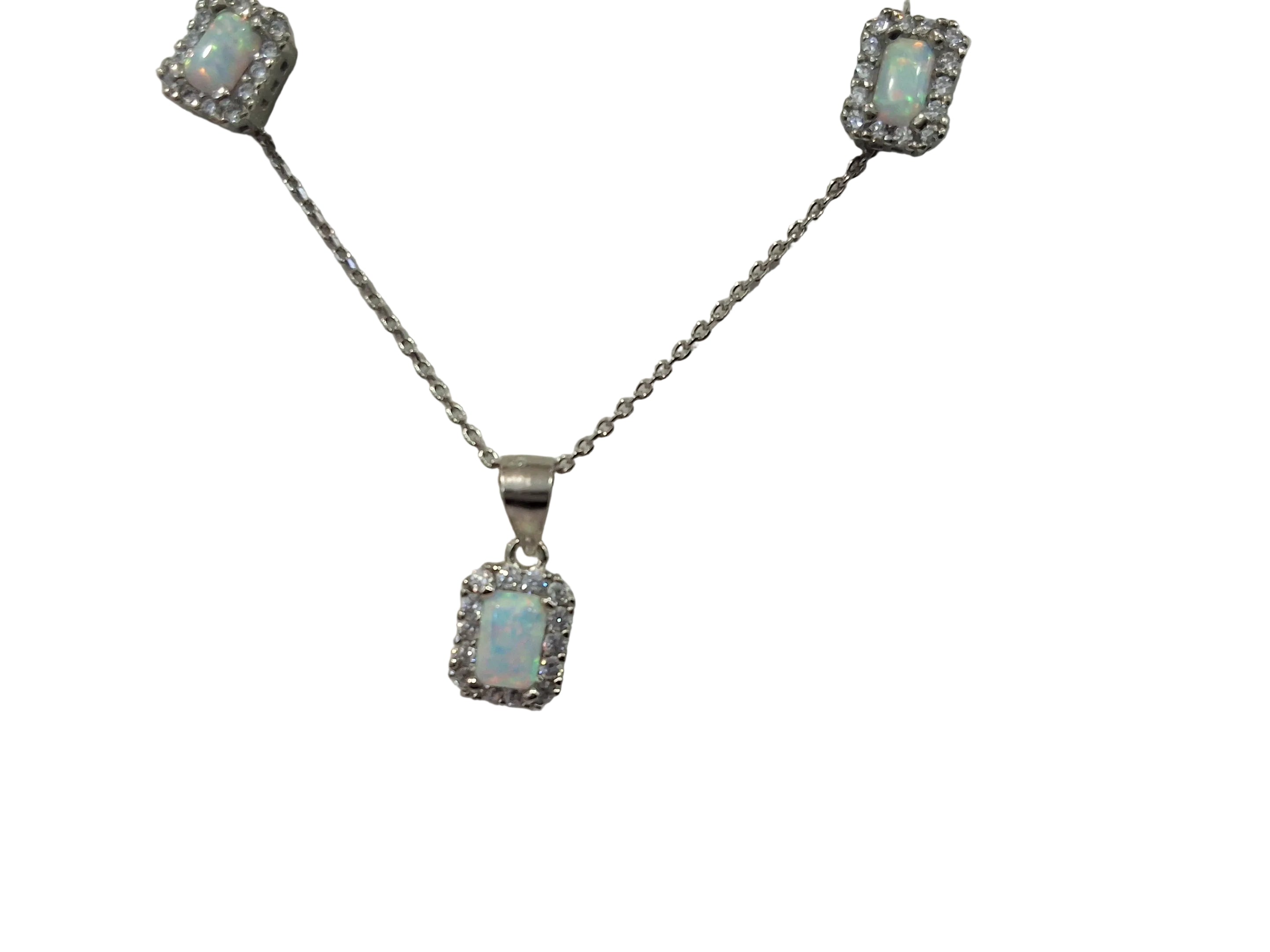 Sterling Silver Mother of Pearl Rectangle Earring and Pendant Set