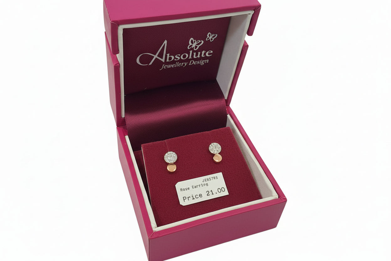 Rosegold Plated Dual Circle Studs With Clear Stones
