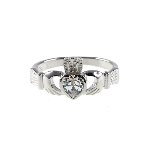 Cailín Silver Claddagh with Clear Stone