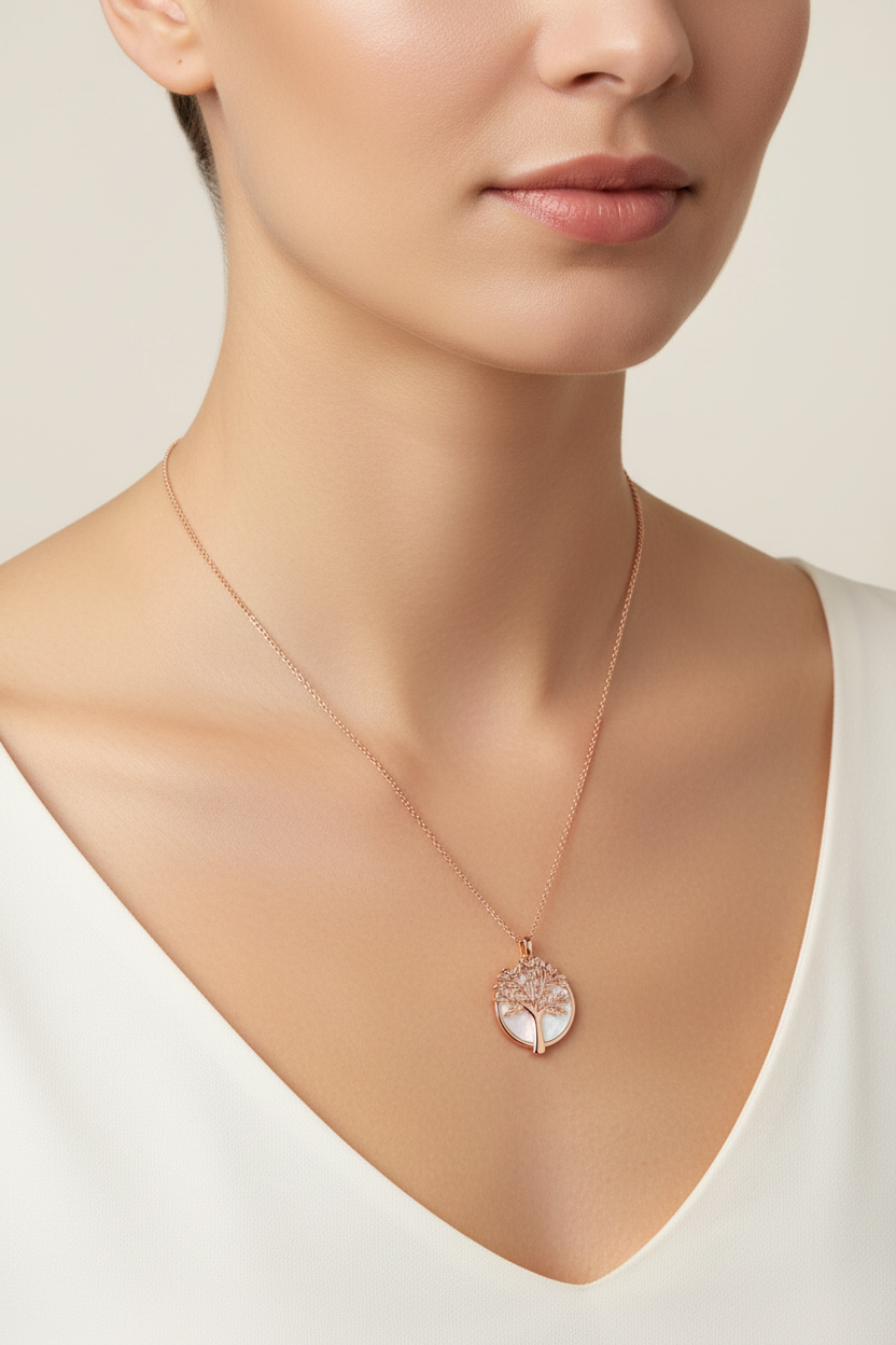 Tipperary Crystal Tree Of Life & Mother Of Pearl Moon Rose Gold Pendant