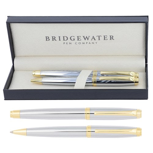Bridgewater Chester Cester Chrome & Gold Pen Set