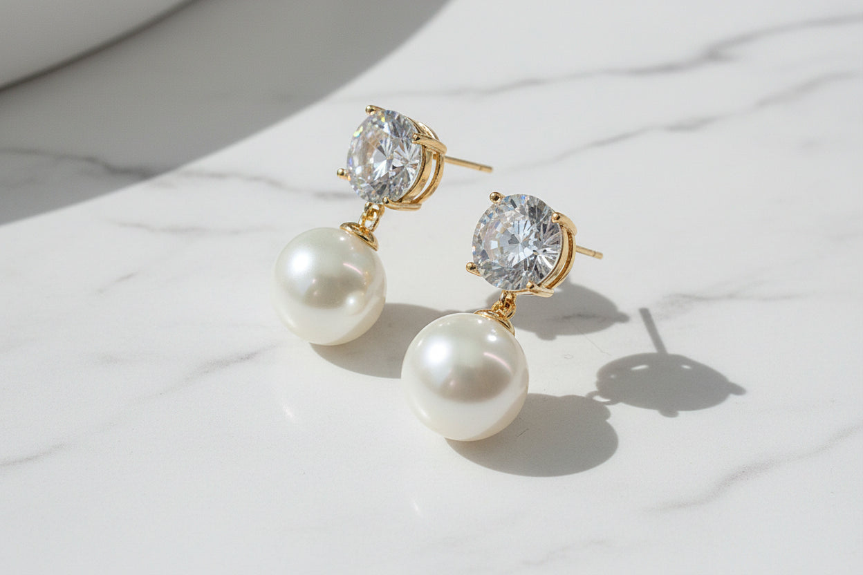 Goldplated Clear Stone Drop Pear Earrings