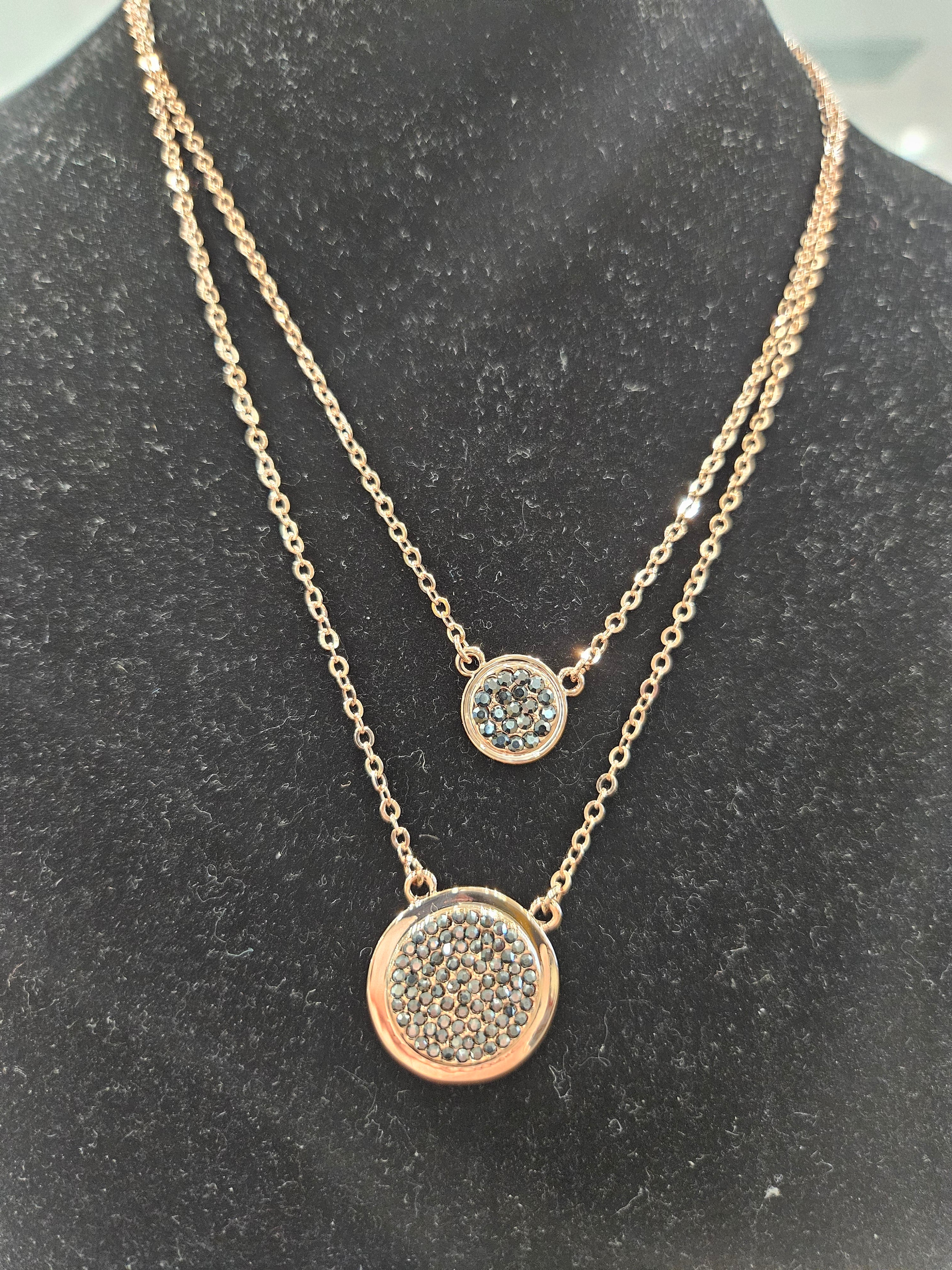 Absolute Rosegold Plated Double Necklace with Hematite  Discs