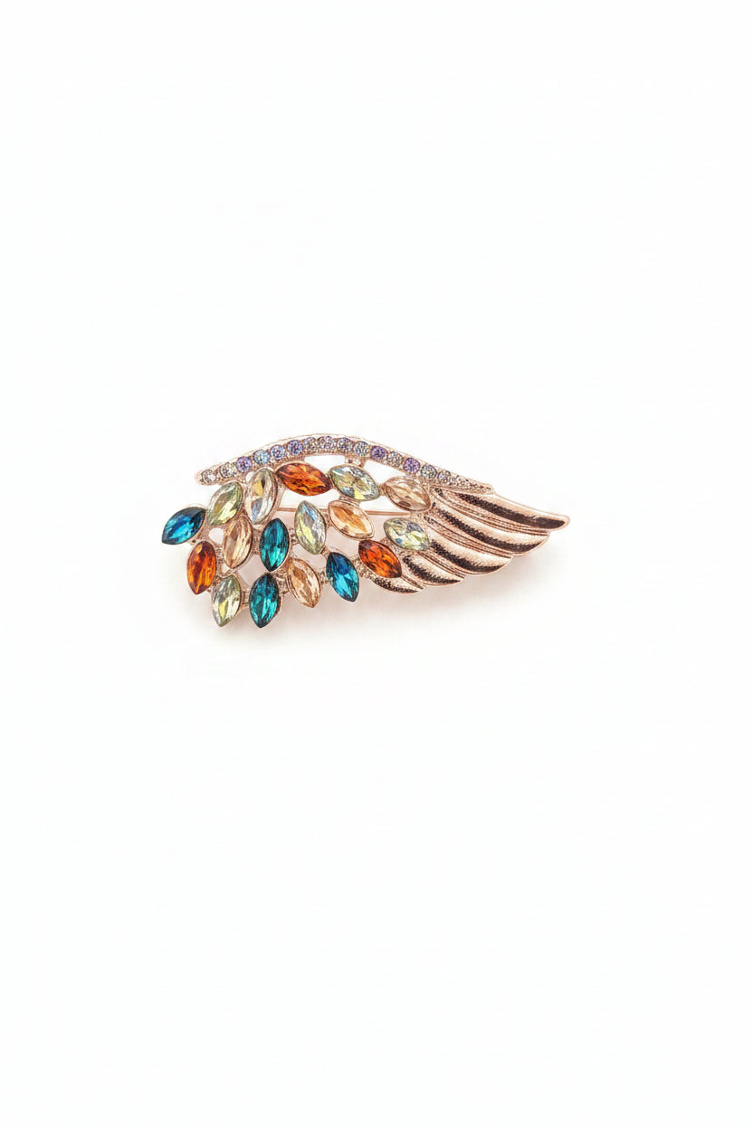 Angle Wing Brooch with Coloured Stones