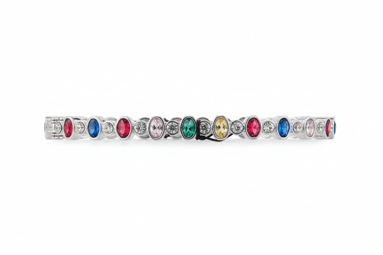Silver Bangle with Coloured Stones