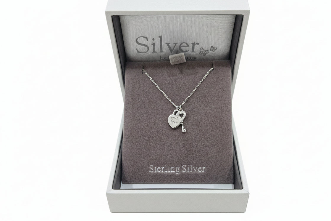 Sterling Silver Heart & Key Pendant