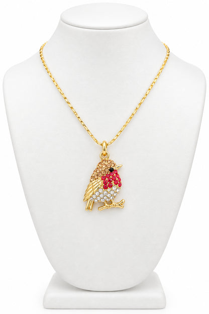Goldplated Robin Necklace with Dimante & Coloured Stones