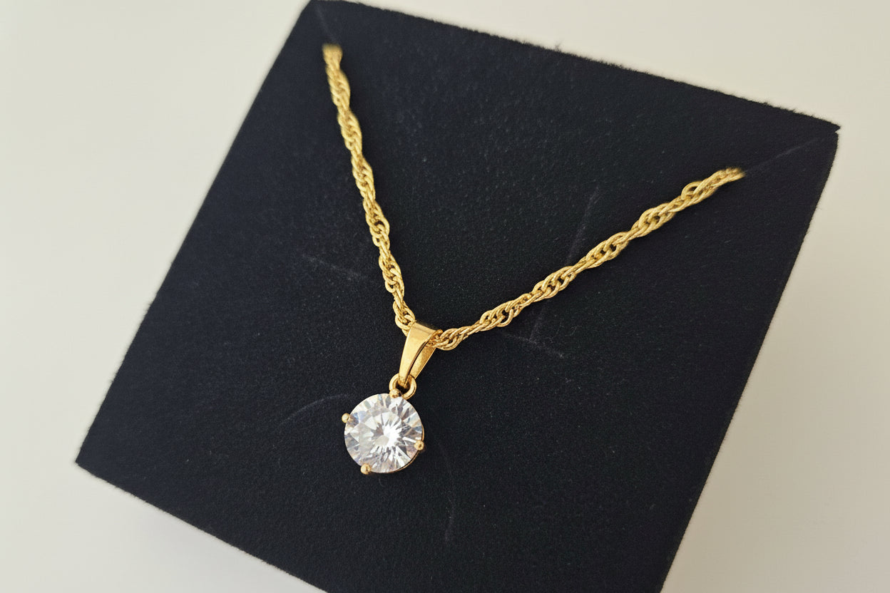Gold Necklace with Clear Stone