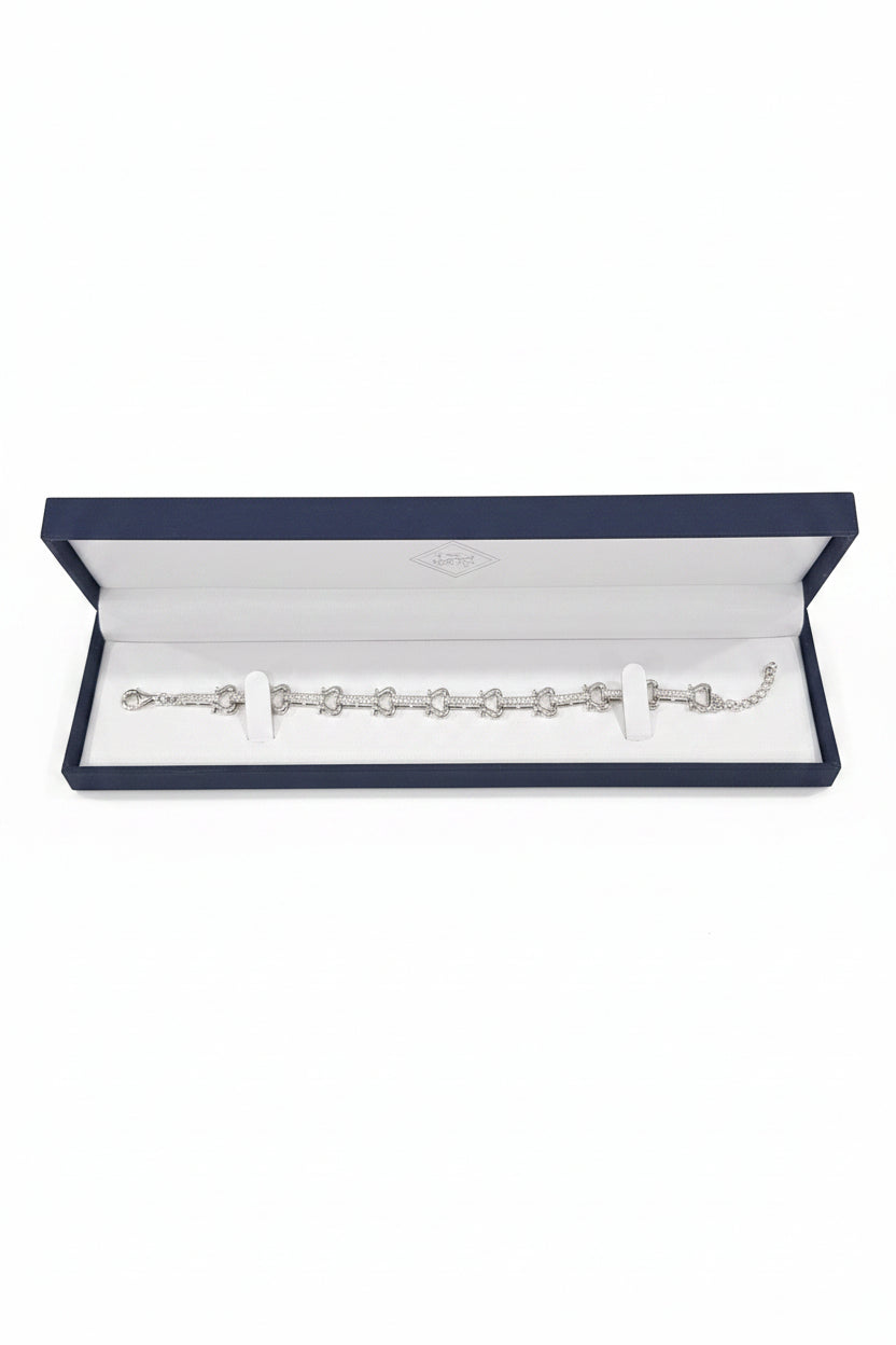 Sterling Silver Cubic Zirconia Stirrup Link Bracelet