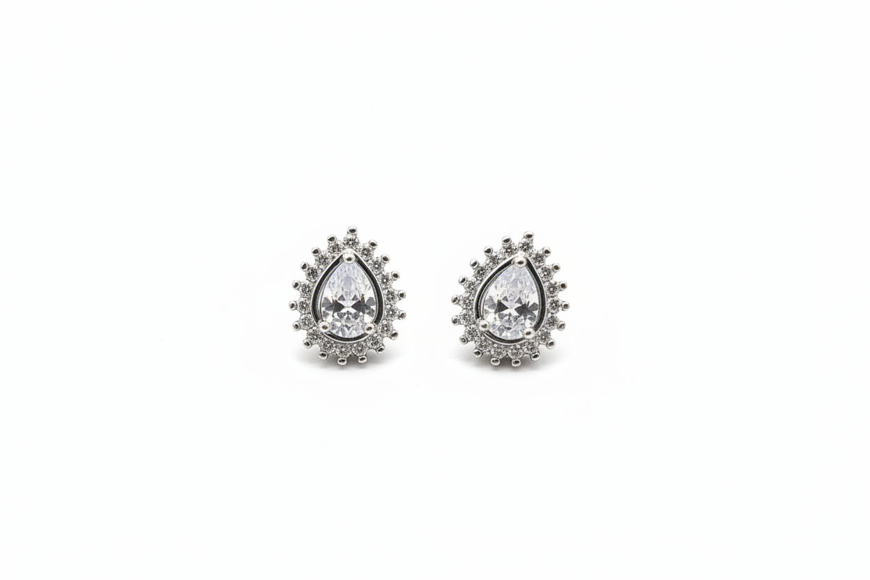 Sterling Silver Pear Shaped Clear Stone Earrings