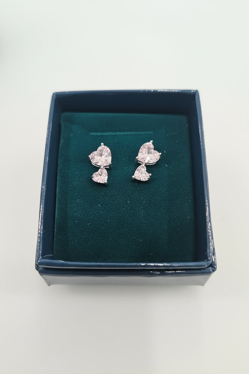 Silverplated  double heart stud earrings