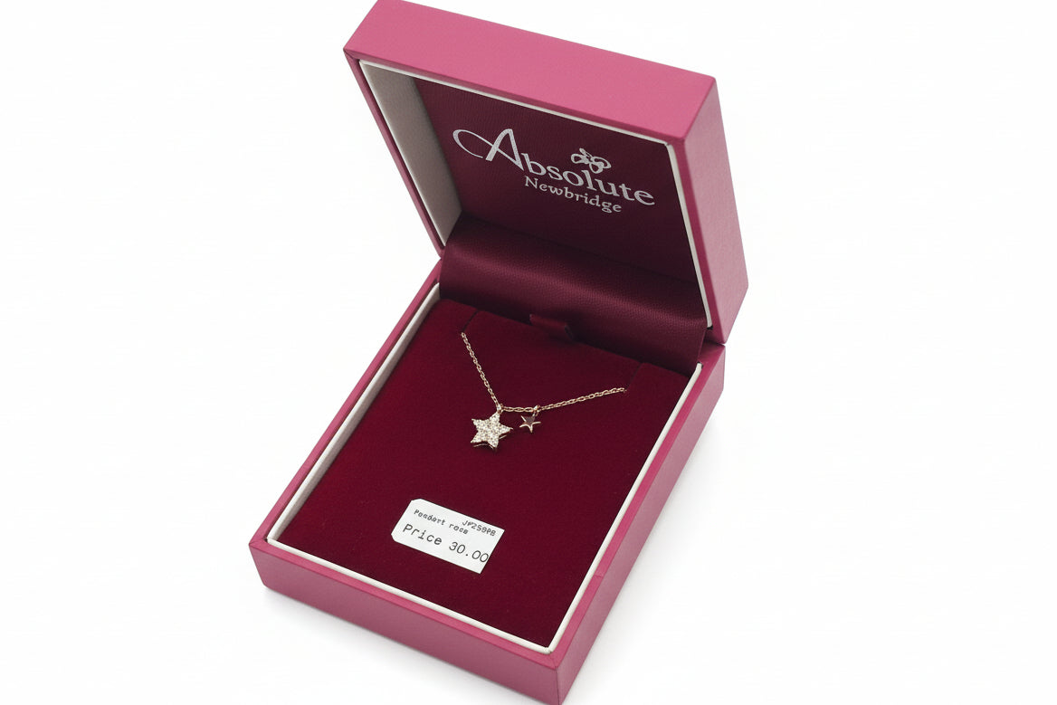 Rosegold Plated Star Necklace With Clear Stones