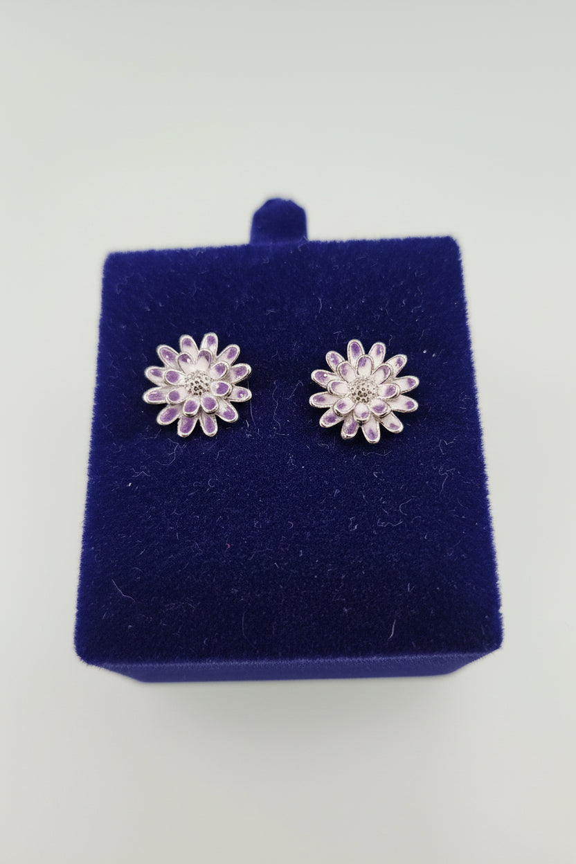 Silver Flower Earrings with a little purple