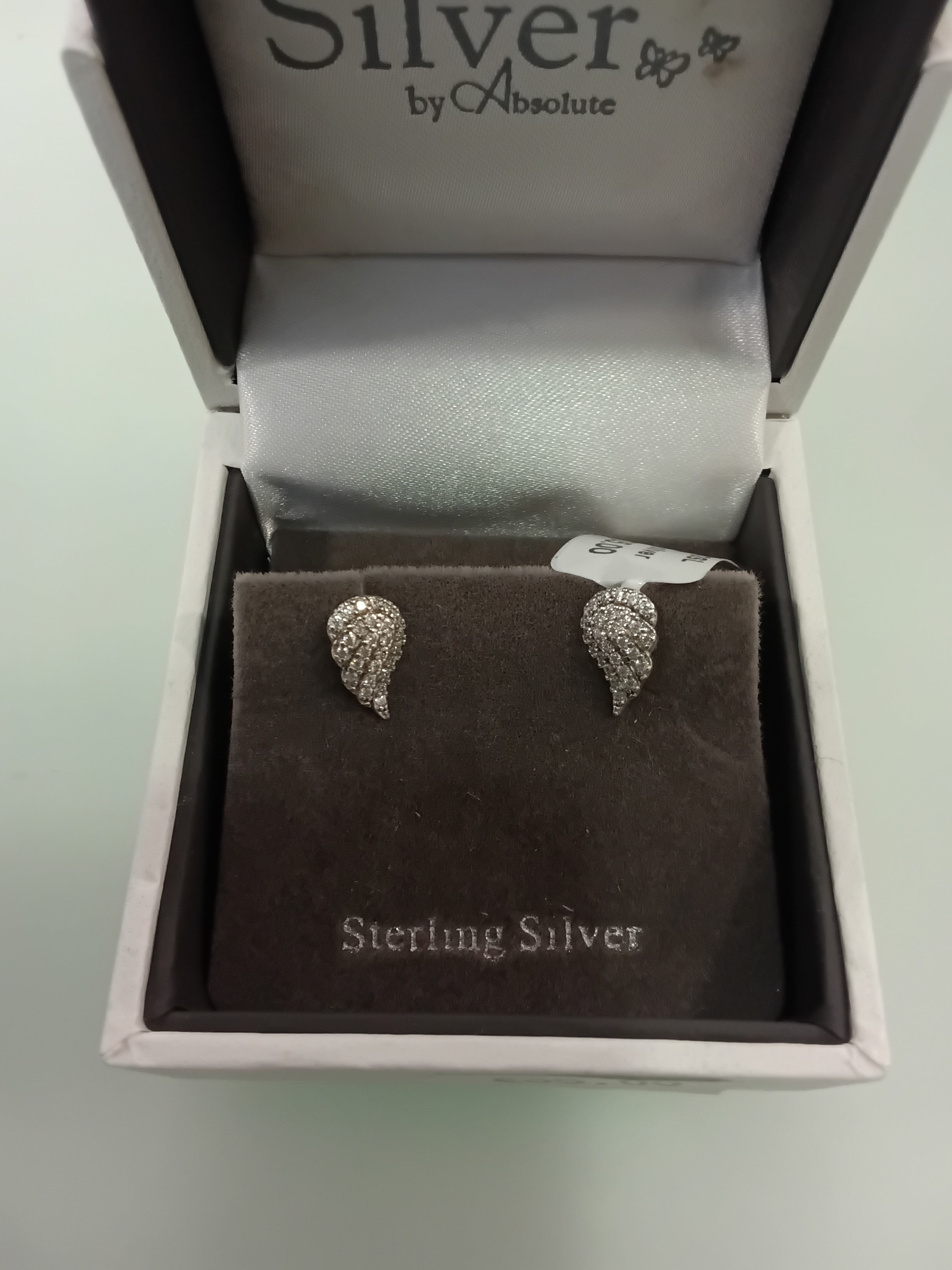 Silver by Absolute Angel Wing Pav Earrings