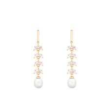 TC PEARL & CZ DROP EARRINGS GOLD
