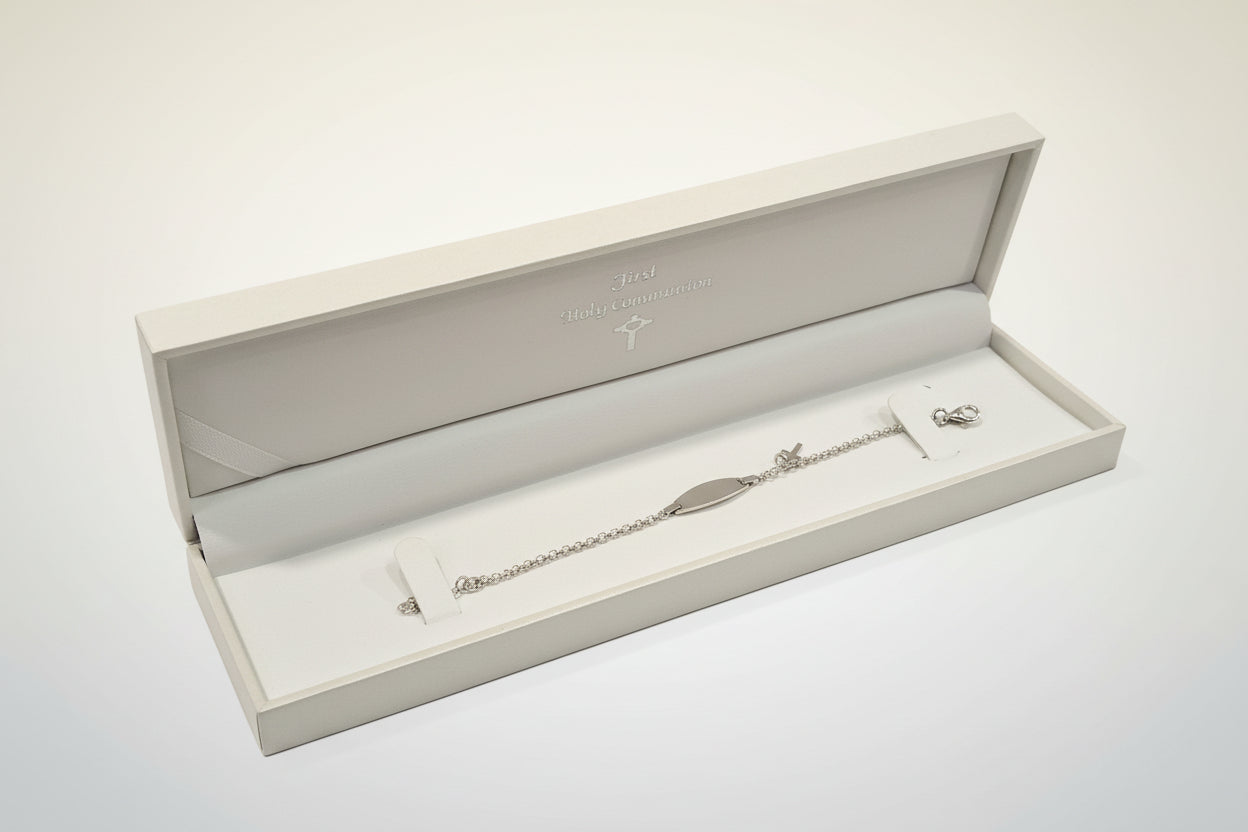 Sterling Silver Kids ID Bracelet  with Cross