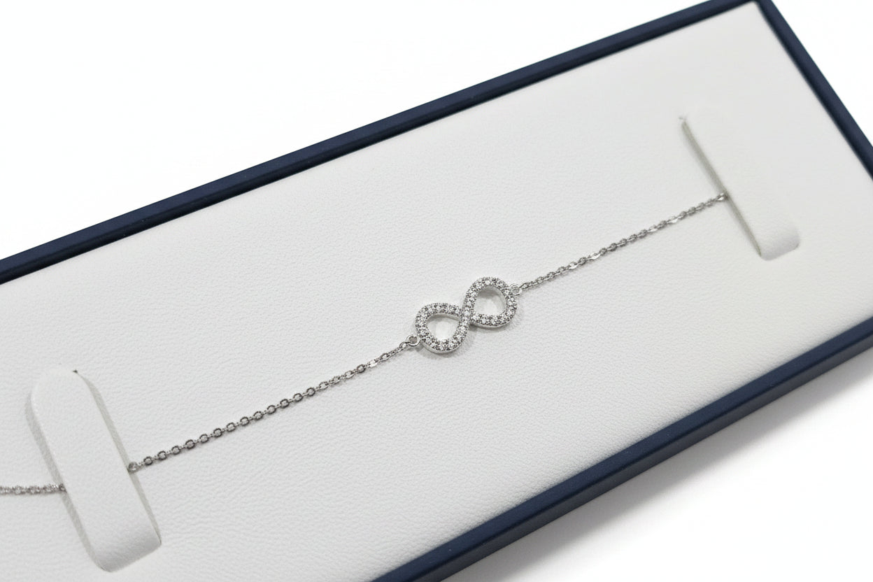 Sterling Silver Infinity Bracelet with Clear Stones