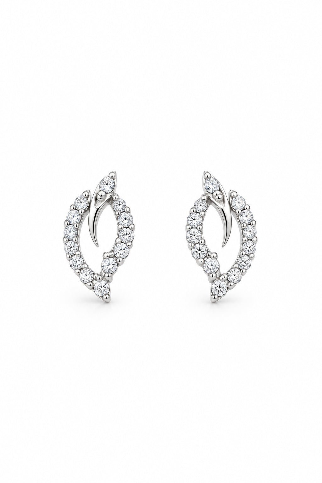 Sterling Silver CZ Leaf Stud Earrings