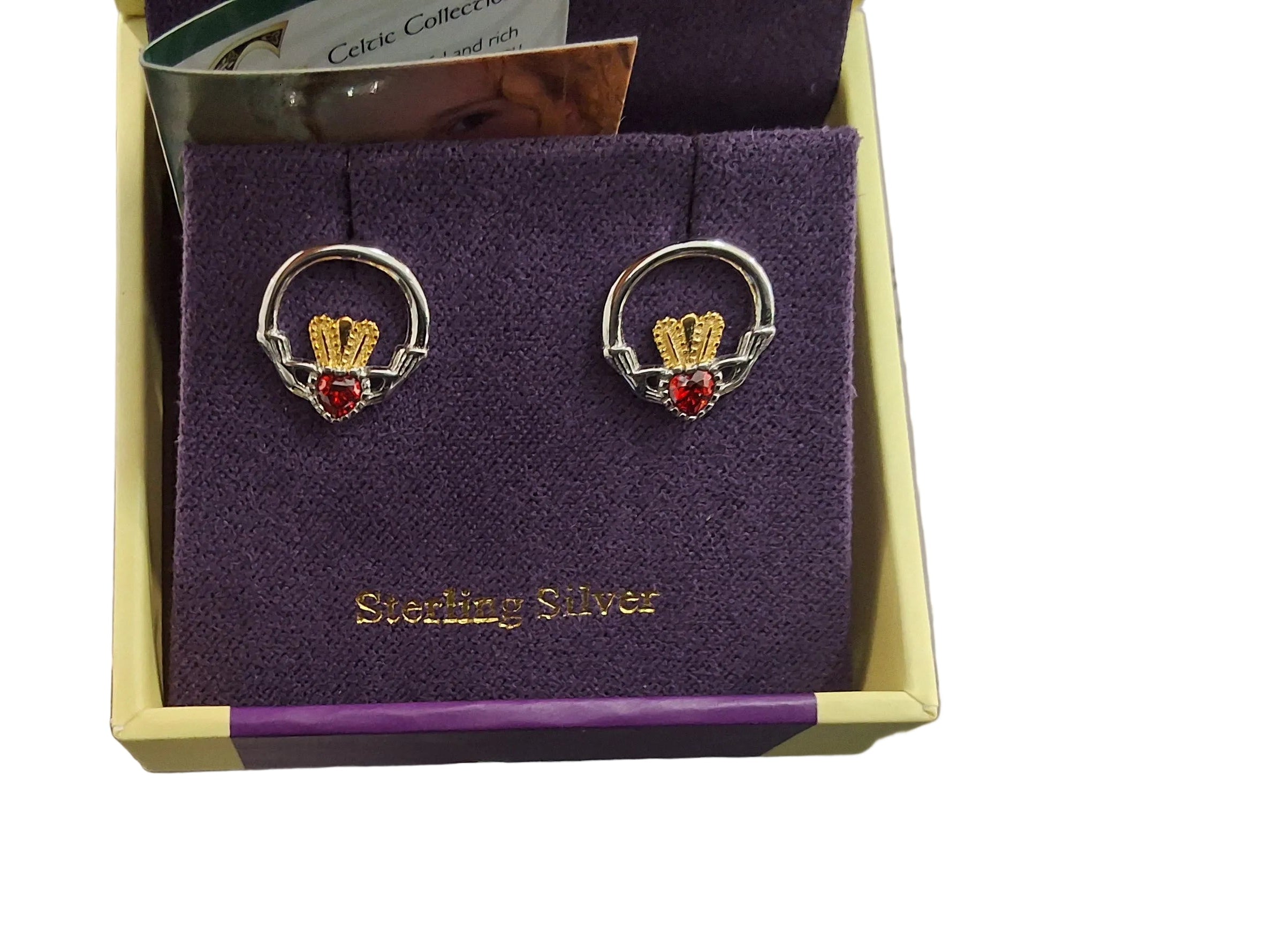 Ruby Stone Claddagh  Earrings