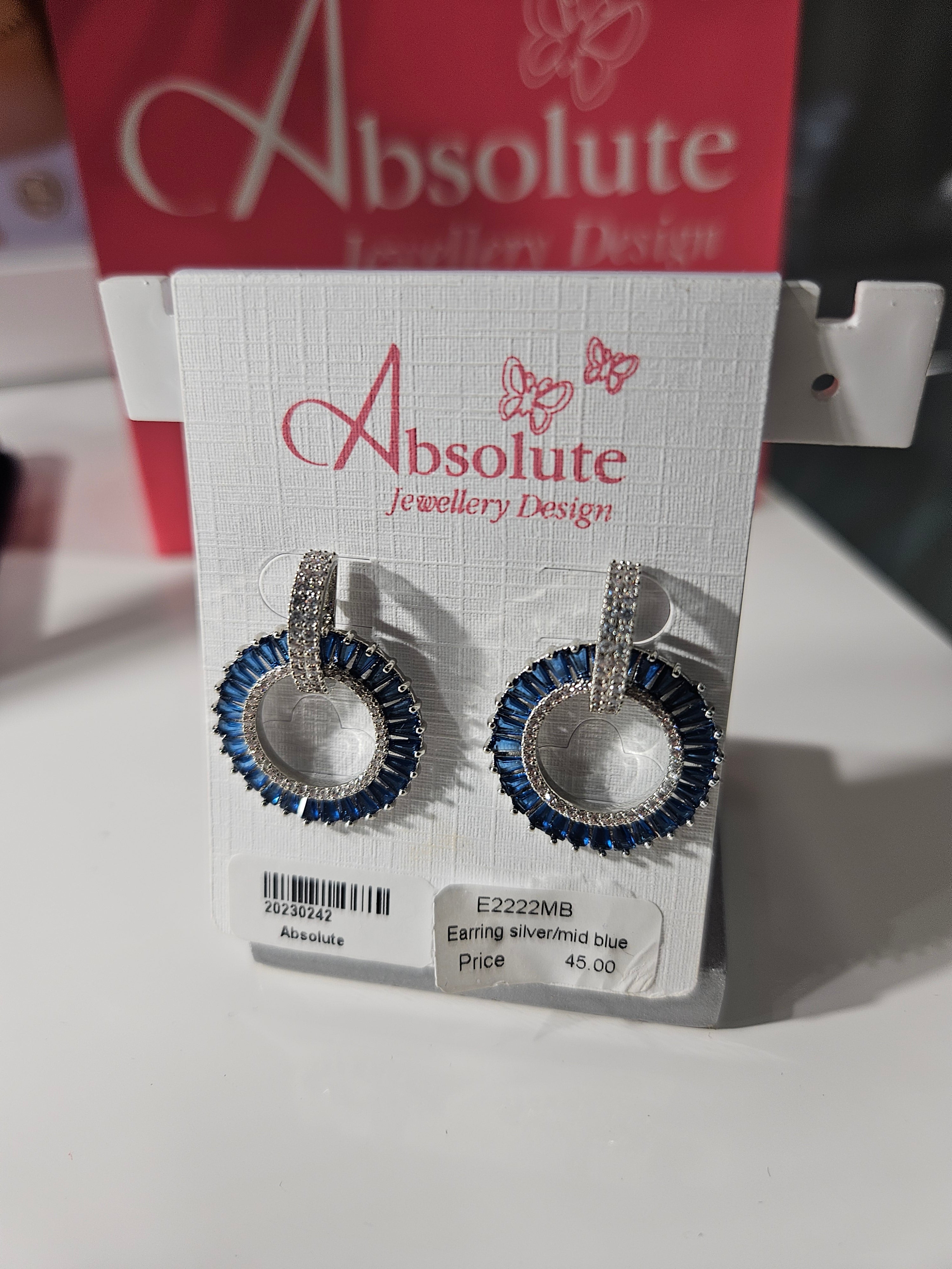 Absolute Silverplated  Blue Stone Circle Drop Earring