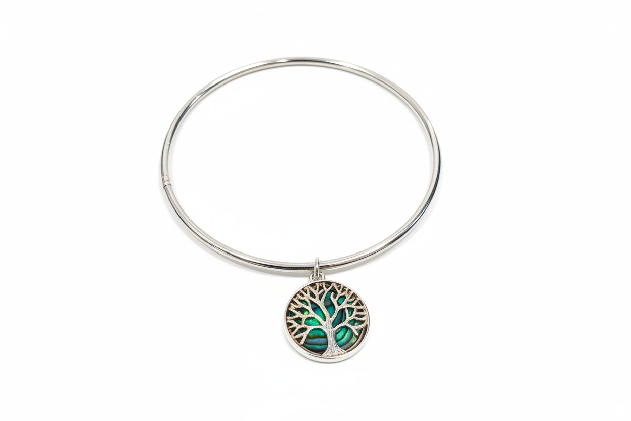 Silver Bangle with Tree of Life Disc