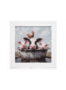 Stonewall Gallery Framed Picture Farmyard Animals In A Bath 40×40x17cm