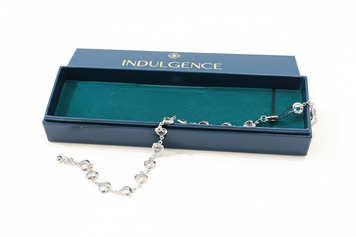 Silver Bracelet with Clear Stone Hearts