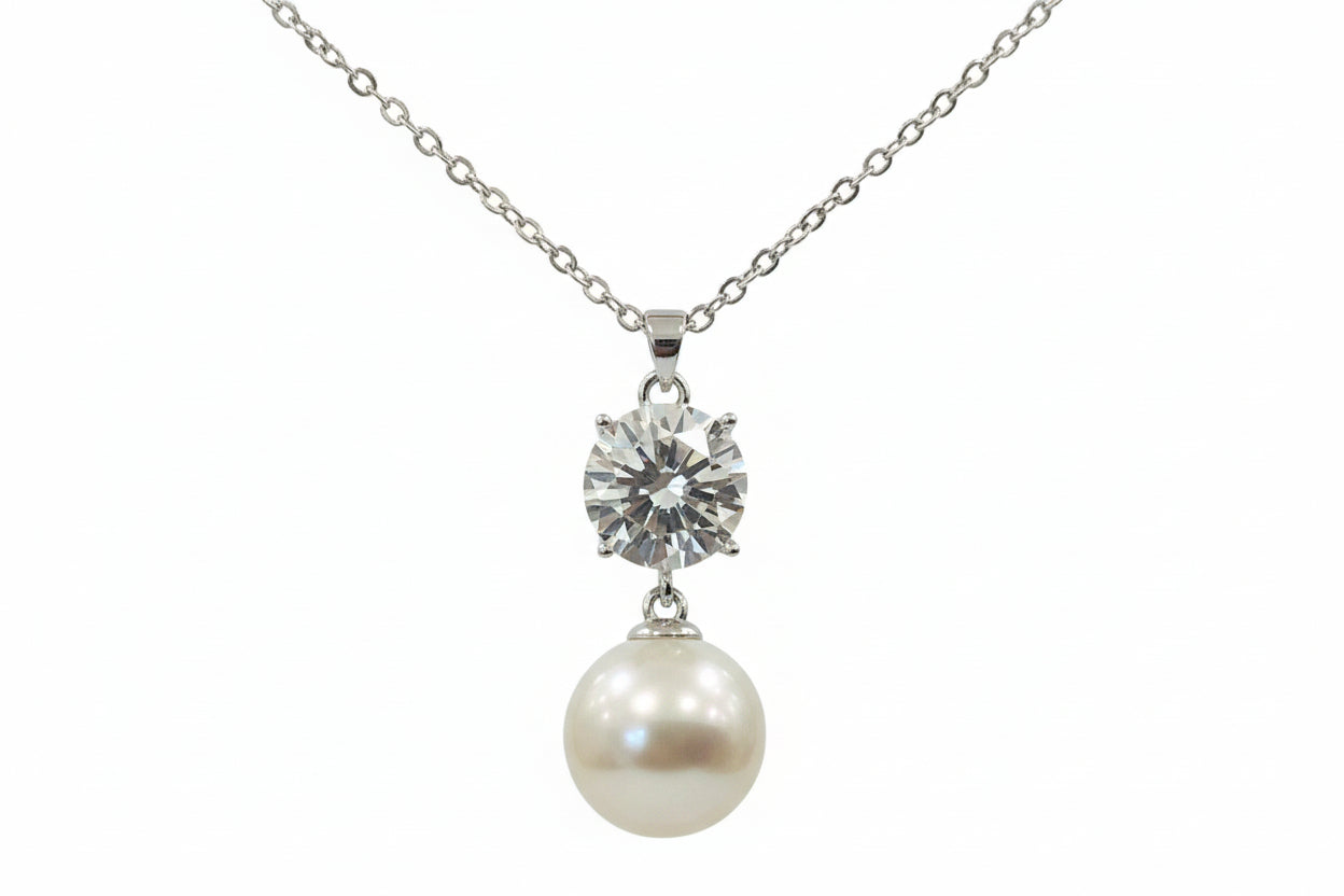 Goldplated Clear Stone Drop Pearl Necklace