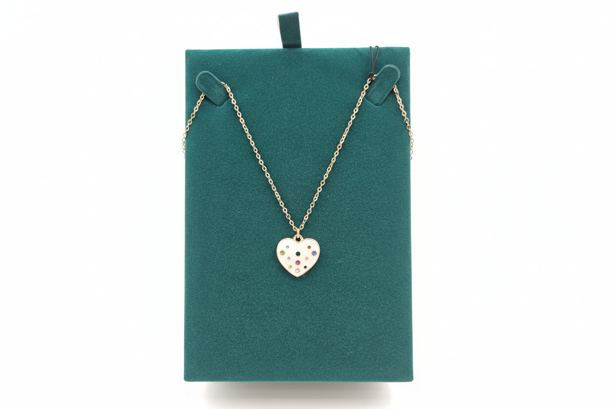Gold Enamel Heart with Coloured Stones