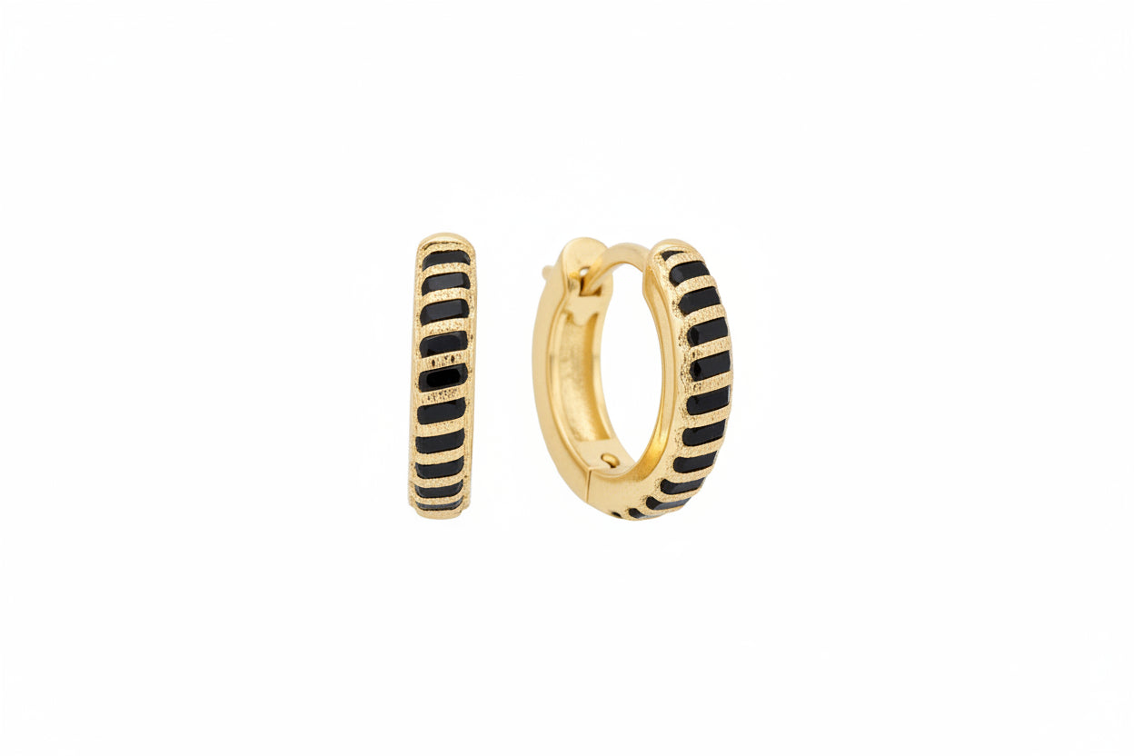 Tipperary Crystal  Halo Eclipse Mini Black CZ Hoop Earrings  Gold
