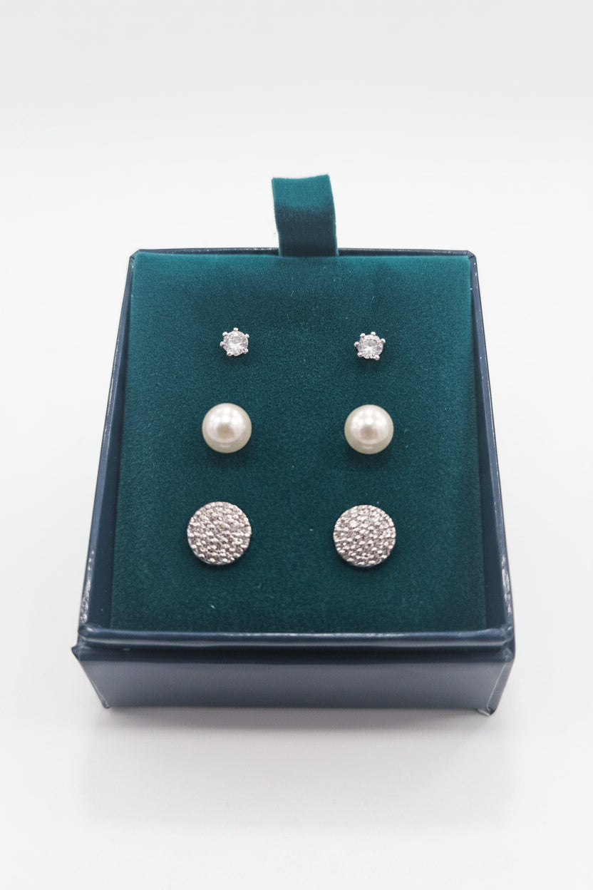 Pearl & cubic zirconia  set of 3 pairs of earings