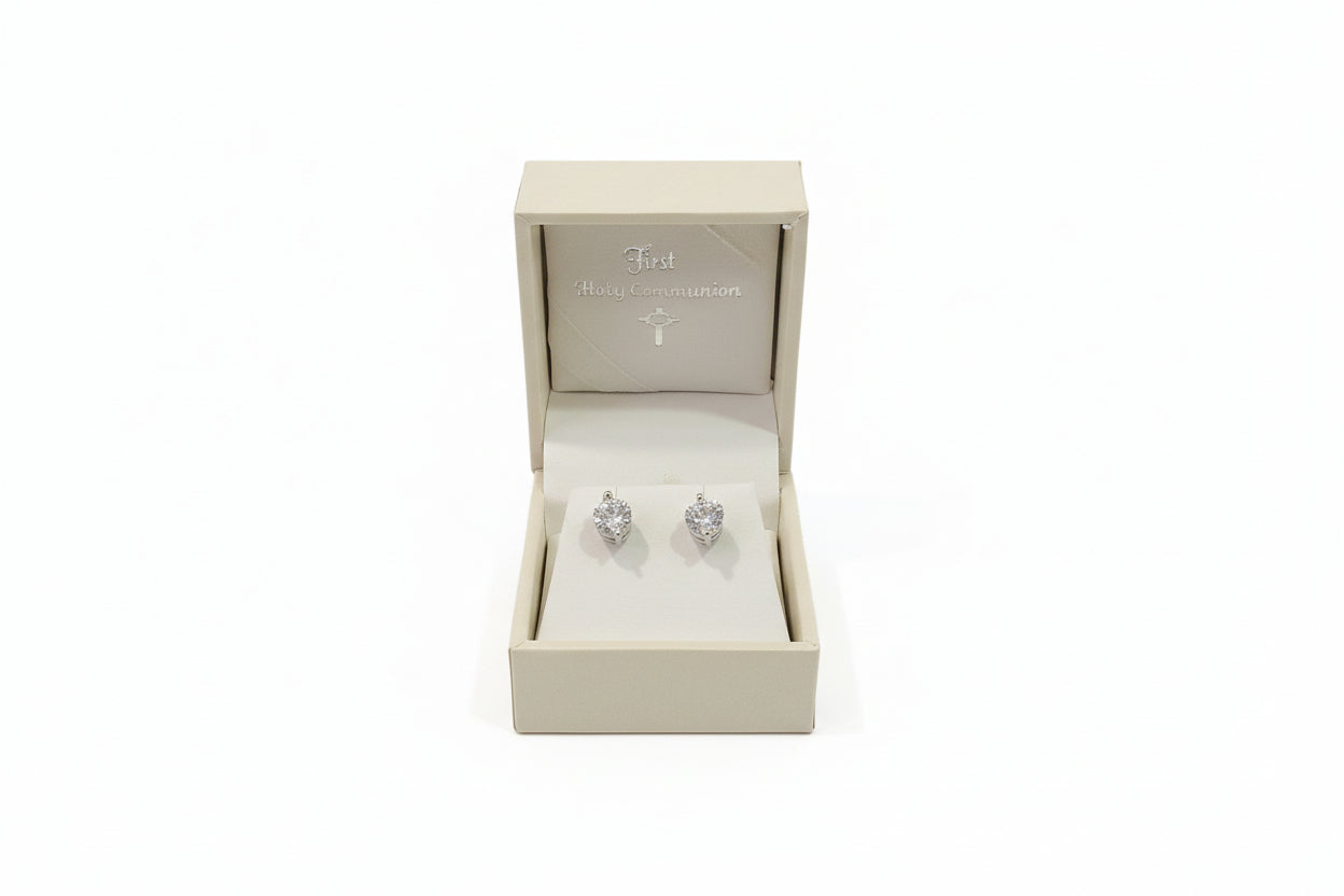 Communion Sterling Silver Diamante Stud Earrings