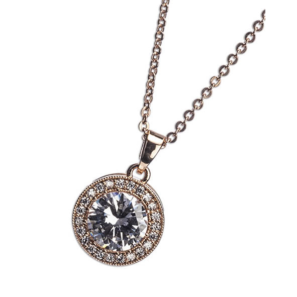 Newgrange Rose Gold White Stone & Dimante Pendant Necklace