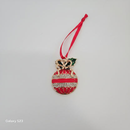 Red Bauble Christmas Tree Decoration with Holly & Diamante