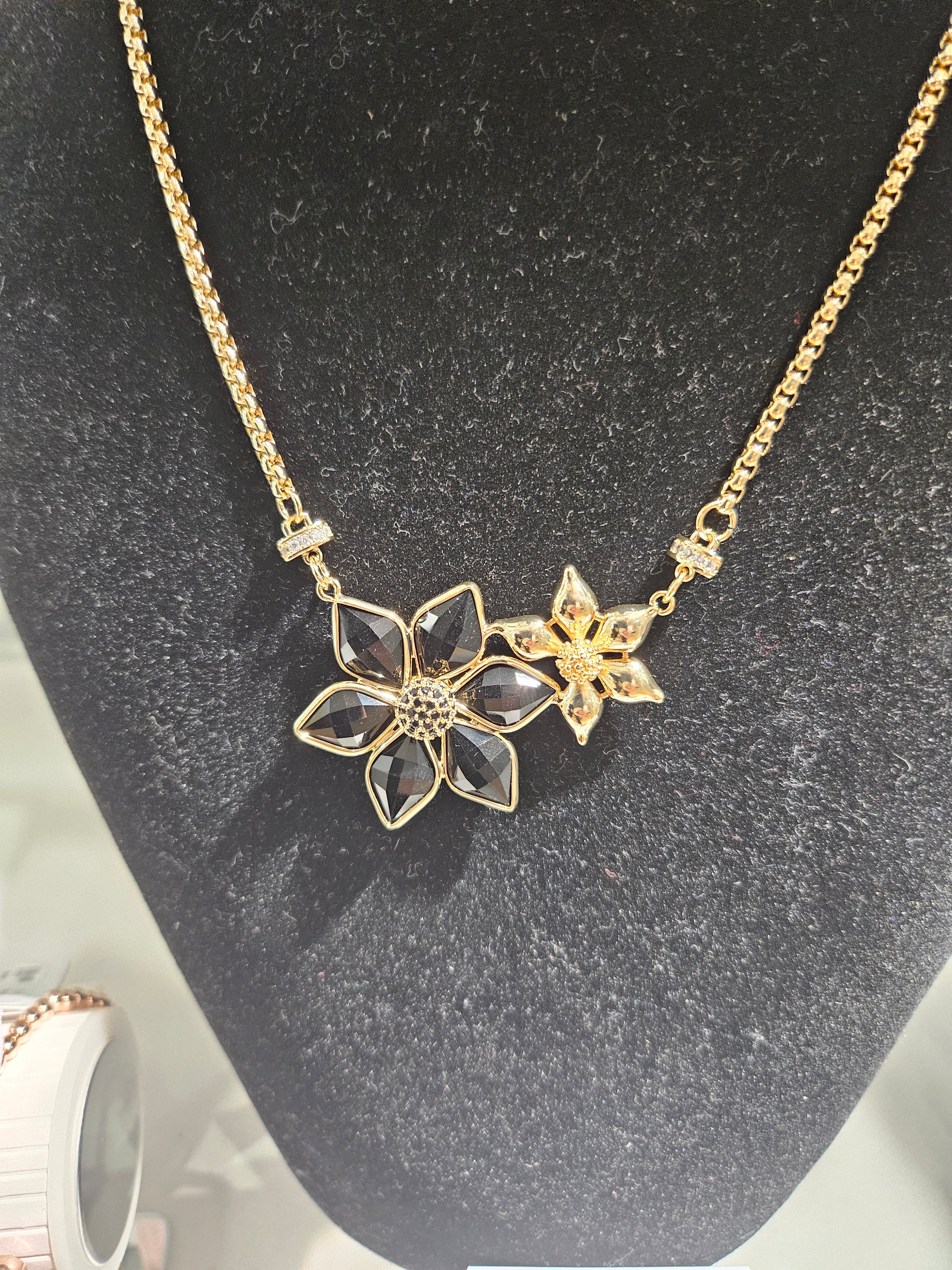 Absolute Rosegold Plated Black Floral Necklace