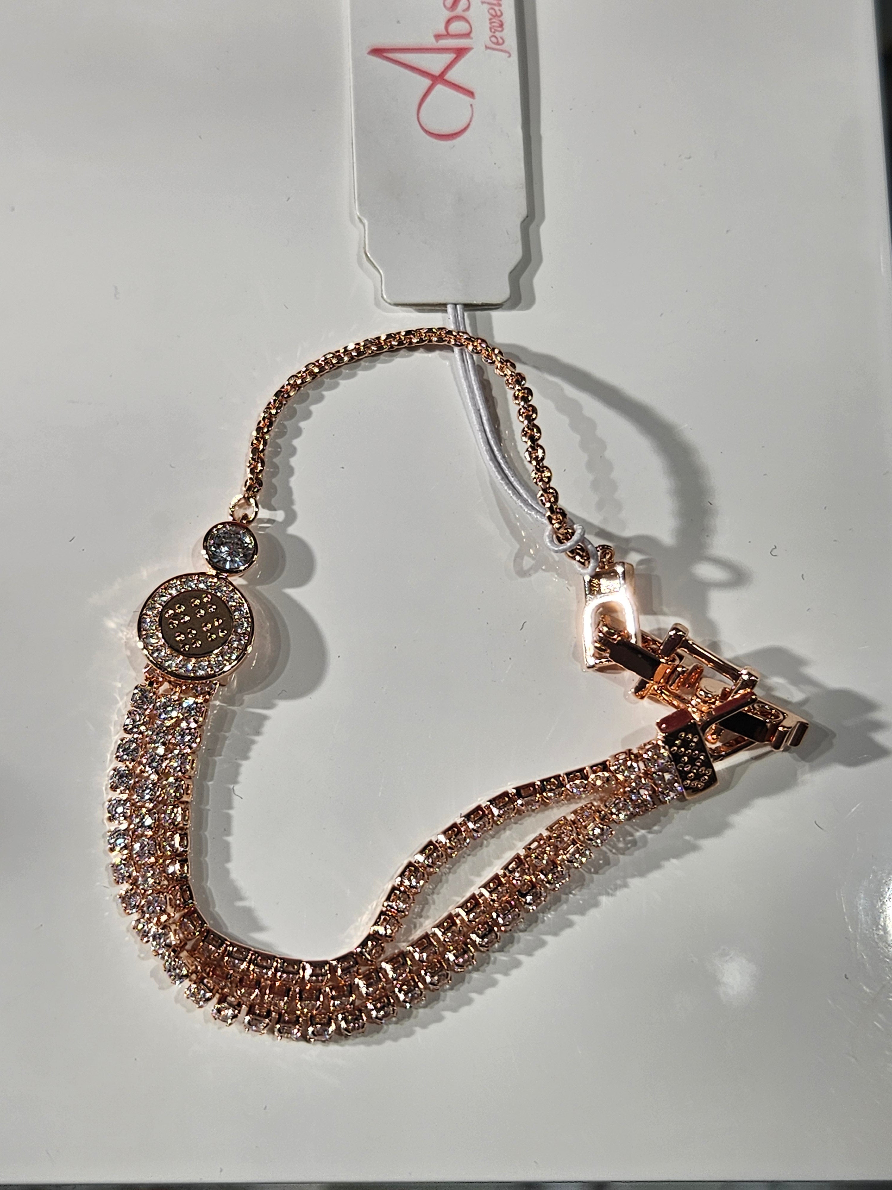Absolute Rosegold Plated 3 Steand Diamanté Bracelet
