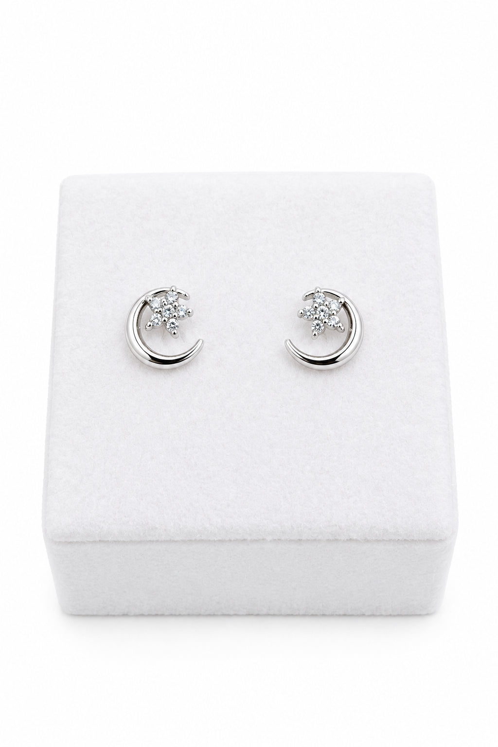 Sterling Silver CZ Moon & Star Stud Earrings