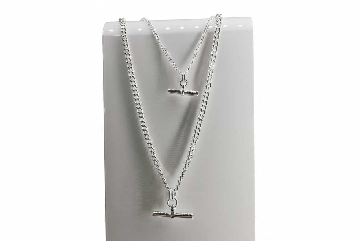 Silver Double T Bar Necklace