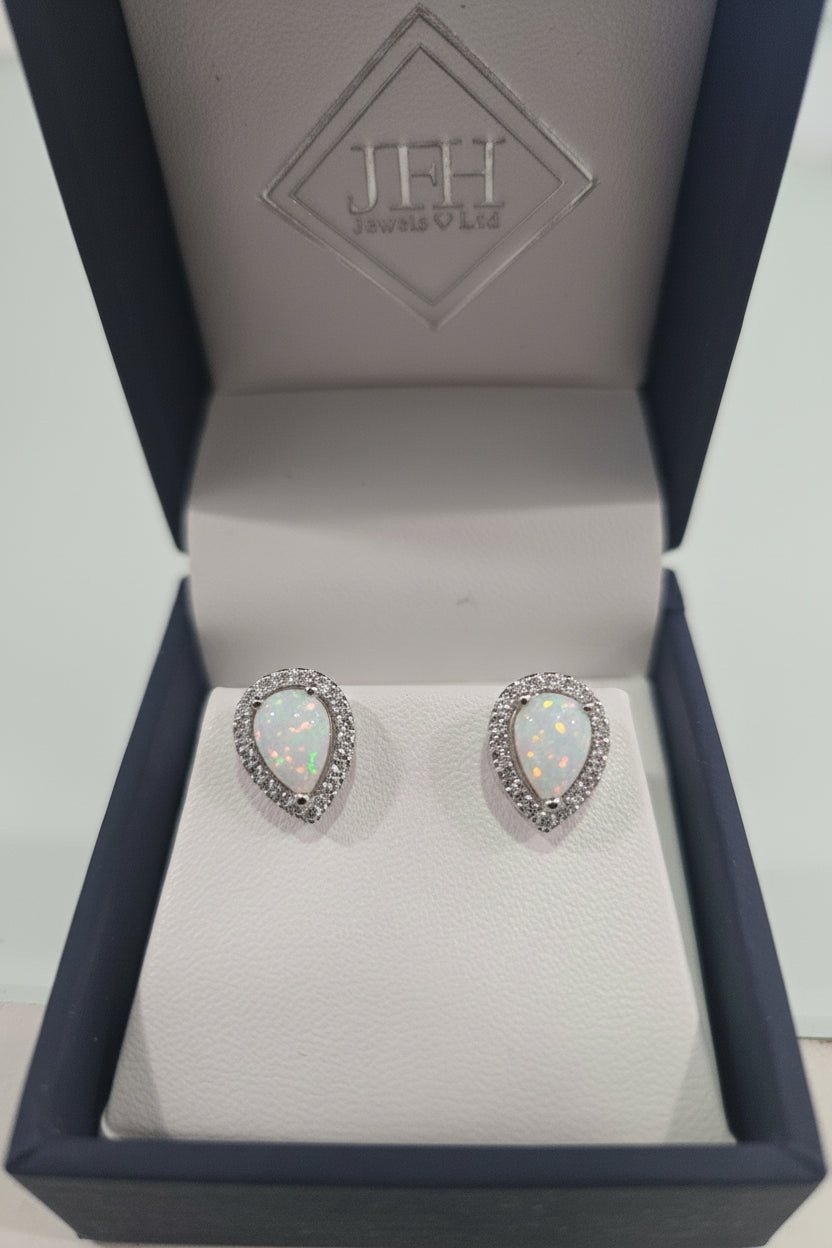 Sterling Silver Cubic Zirconia Drop Opel Stud Earrings