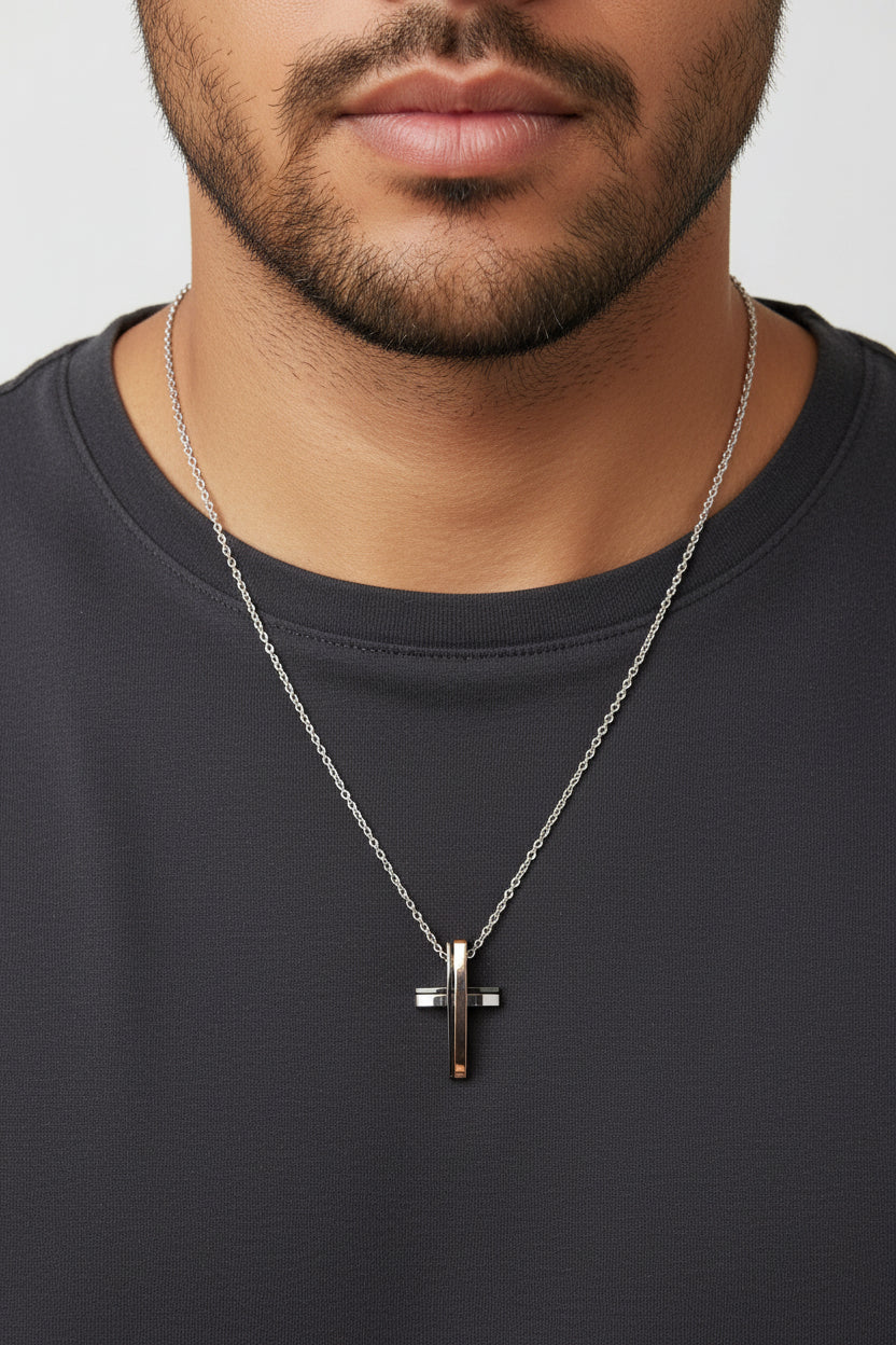Lotus Style Men's Stainless Steel Cross Necklace